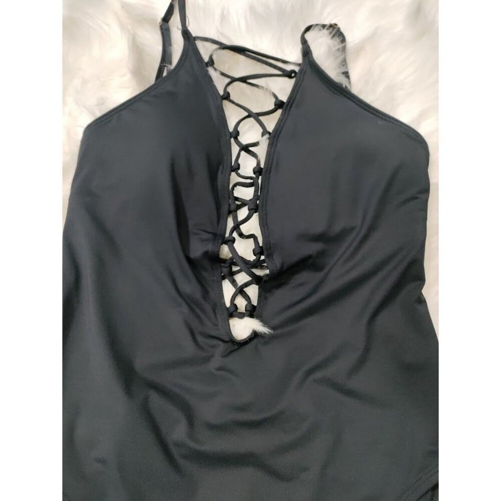 La Blanca One Piece Swimsuit Lace Up Criss Cross Swimwear Black Women's Size 12 - Picture 4 of 10